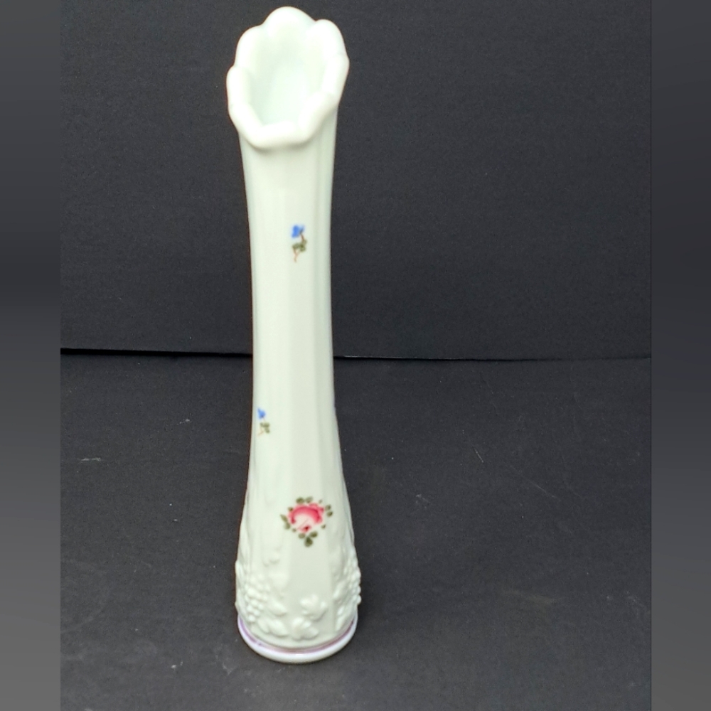 Vintage Westmorland Hand Painted Milk Glass Swung Bud Vase